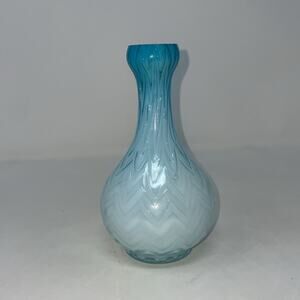 Antique Victorian cased air trap diamond quilted satin blue/white glass vase